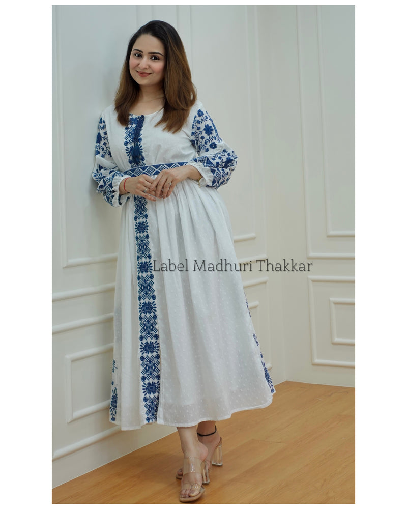 White-Blue Threadwork Dress
